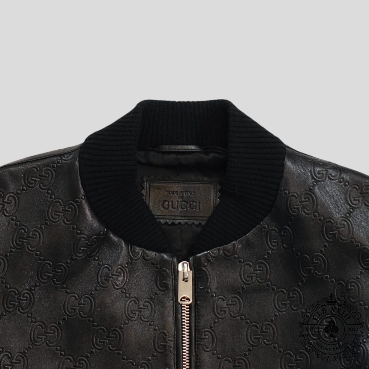 Gucci GG Leather Bomber Jacket in Black - 图片 2