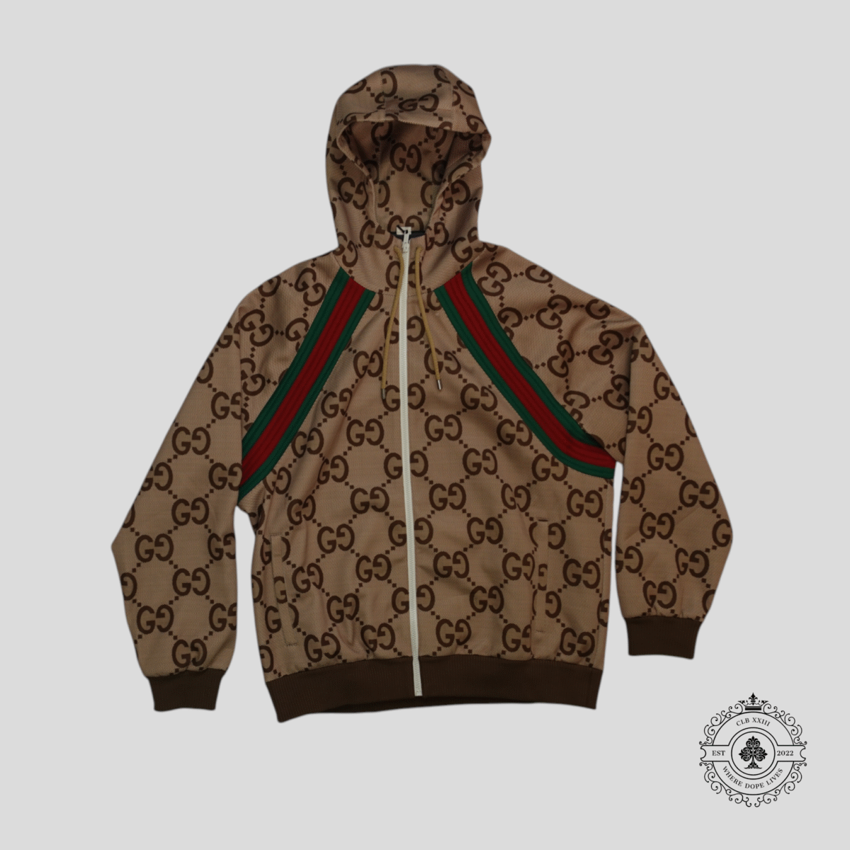 Gucci Jumbo Jacquard Hooded Track Jacket in Brown - 图片 1