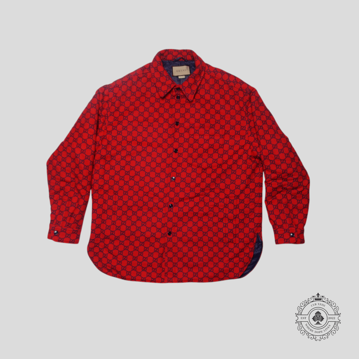 Gucci Brushed GG Flannel Jacket in Red/Navy - 图片 1