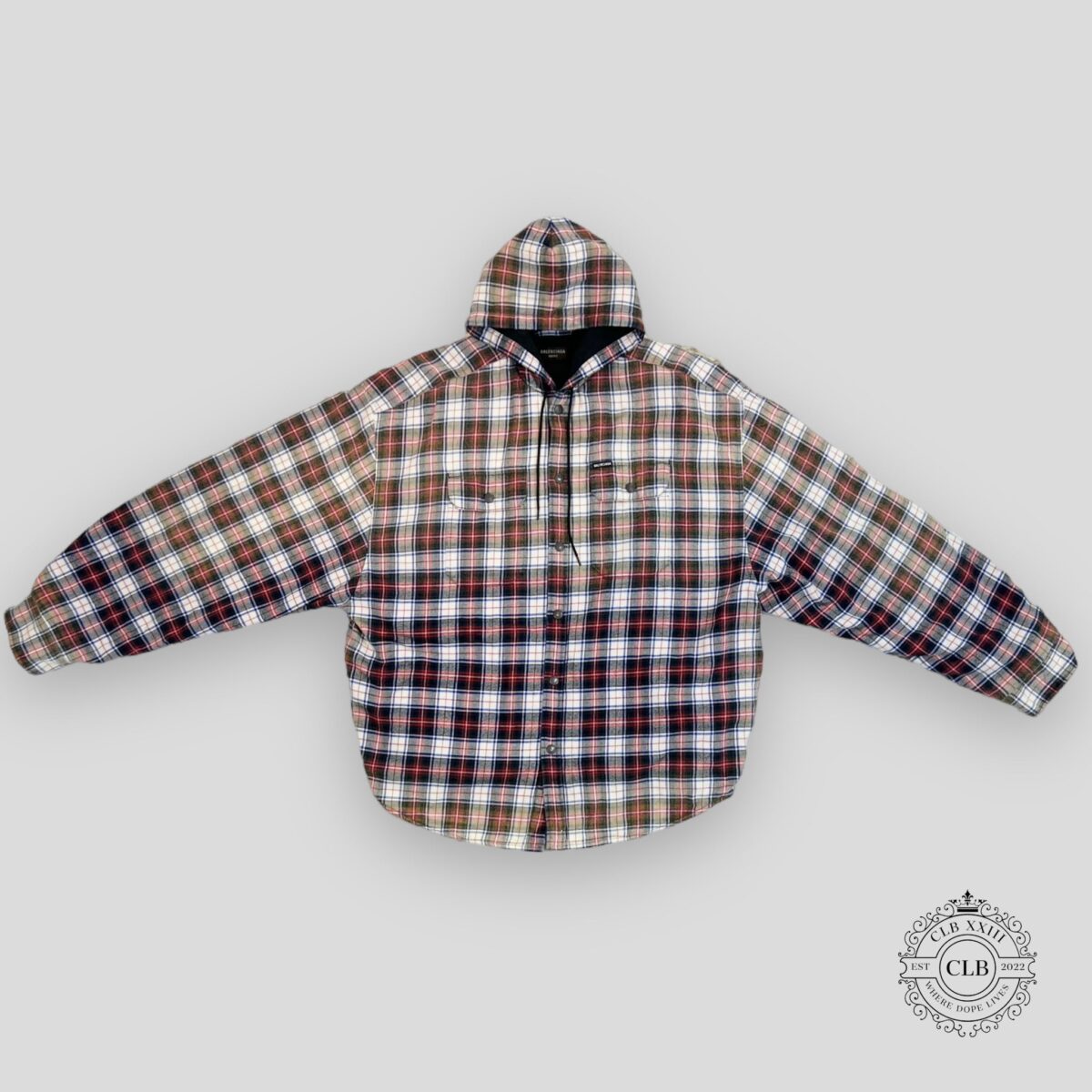 BALENCIAGA BLEACHED PLAID HOODED FLANNEL - RED - 图片 1