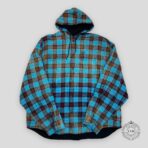BALENCIAGA BLEACHED PLAID HOODED FLANNEL - BLUE