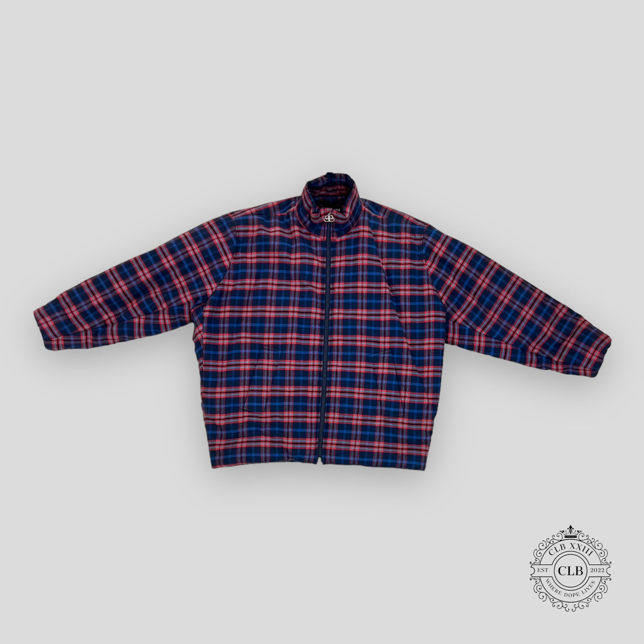 image_6ee08270-eade-4bb6-be27-77db36dadc38.jpg Balenciaga Quilted Check Zip Flannel in Red/Blue - 图片 1