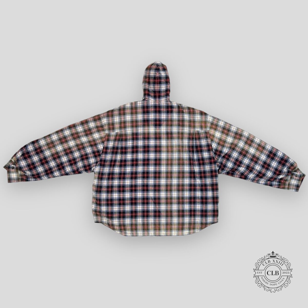 BALENCIAGA BLEACHED PLAID HOODED FLANNEL - RED - 图片 2