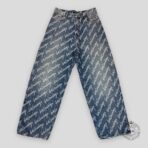 Balenciaga Scribble Print Wide-Leg Jeans in Indigo